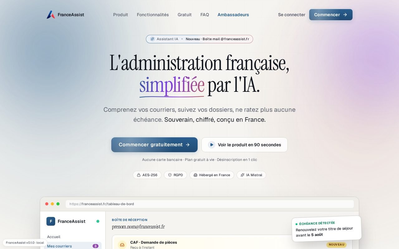 Page d'accueil de FranceAssist
